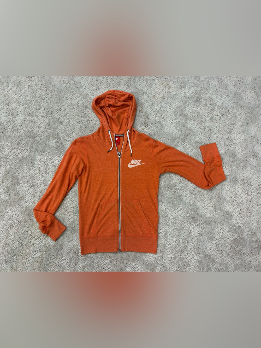 Nike women’s Orange Full-Zip thin Hooded Sweatshirt size small